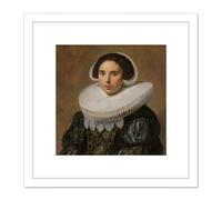 Frans Hals Portrait Of A Woman Painting 8X8 Inch Square Wooden Framed Wall Art Print Picture with Mount Artery8 White One Size
