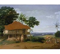 Frans Post - Brazilian Landscape with a Workers House, vintage art, 12x8" (A4) Reproduction Poster Print