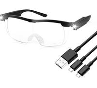 Fransande Magnifying Glasses with Lights, 160% Reading Wearable Glasses, Hands Free Rechargeable LED Lighted Magnifier Eyeglasses for Reading, Crafts, Close Work, Jewellers (Black)