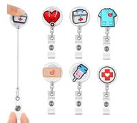 Fransande-Nurse Badge Reels, 6PCS Medical ID Badge Holder Retractable Nursing ID Badge Reels Cute Lanyard Clip for Nurses Doctor Medical Studen Work Gifts