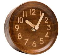 Fransande Wooden Desk & Table Analog Clock Made Of Genuine Pine(Dark)-Battery Operated With Precise Silent Sweep Mechanism