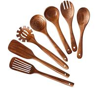 Fransande Wooden Kitchen Utensils Set,Wooden Spoons for Cooking Natural Teak Wood Kitchen Spatula Set for Including 7 Pack