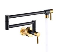 Fransiton Black Gold Pot Filler, Pot Filler Faucet Wall Mount, Brass Folding Stretchable with Double Joint Swing Arm Single Hole Two Handles Kitchen Restaurant