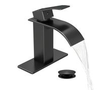 Fransiton Black Waterfall Bathroom Faucet Rv Lavatory Single Handle 1 or 3 Hole Bathroom Sink Faucet Washbasin Faucet with Deck and Pop-up Drain