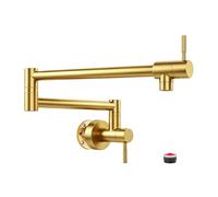 Fransiton Brushed Gold Pot Filler, Pot Filler Faucet Wall Mount, Brass Folding Stretchable with Double Joint Swing Arm Single Hole Two Handles Kitchen Restaurant