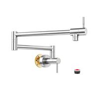 Fransiton Brushed Nickel Pot Filler, Pot Filler Faucet Wall Mount, Brass Folding Stretchable with Double Joint Swing Arm Single Hole Two Handles Kitchen Restaurant