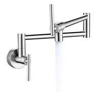 Fransiton Brushed Nickel Pot Filler, Wall Mount for Filling Faucet, Extendable Folding Brass with Double Joint Swing Arm, Single Hole, Two Handles, Kitchen