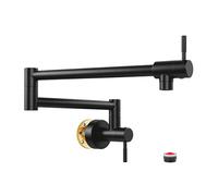 Fransiton Matte Black Pot Filler, Pot Filler Faucet Wall Mount, Brass Folding Stretchable with Double Joint Swing Arm Single Hole Two Handles Kitchen Restaurant