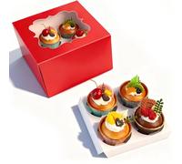 Frantis 20 PCS 6.5 x 6.5 x 4 inch Paper, Cupcake Boxes with Inserts and Window Hold 4 Cupcakes, Bakery Boxes For Cupcakes Carrier, Cupcake Containers (Red-4 Holes)