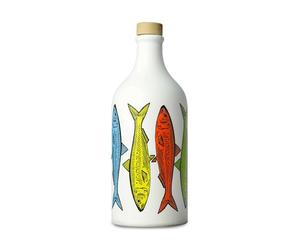 Frantoio Muraglia, Pop Art Sardines Ceramic Jar with Extra Virgin Olive Oil 500ml, Medium Fruity Essence, Created and Hand-Decorated by Our Puglian Artisans