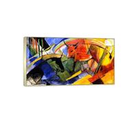 Franz Marc Famous Painting Print on Canvas. Small Cattle. Wall Art Picture for Living Room Office Decor. Reproductions 144x80cm Silver Frame