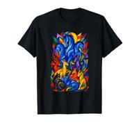 Franz Marc Inspired Blue Horses Geometric Animal Collage Value Graphic T-Shirt