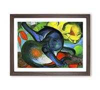 Franz Marc Two Cats Classic Painting Framed Print | A3 Walnut Framed Wall Art | Ready to Hang | Classic Animal Picture | Living Room Bedroom Lounge Office