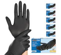 FRANZ MENSCH Hygostar Safe Light Nitrile Gloves, Powder-Free, Black, 8/M, 24 cm, Pack of 100, Disposable Gloves, Available in Sizes XS, S, M, L, XL and XXL