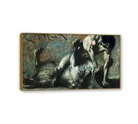 Franz Von Stuck Poster Samson Der Kampf mit dem Löwen Symbolism Print on Canvas Franz Stuck Famous Artwork Gifts Wall Decorations for Living Room Bedroom Office85x50cm(33x20in) Teak frame