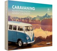 FRANZIS 55115 Caravaning Advent Calendar, VW Bulli T1 Metal Model Kit in 1:24 Scale with 52 Page Accompaniment Book