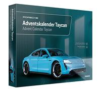 Franzis 67203 Porsche Taycan Advent Calendar Frozen Blue, Metal Model Kit in Scale 1:24, Includes LED Showroom Lighting and 52-Page Accompaniment Book