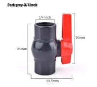 FRAOMHFW 1/2"~2" Female Thread PVC Ball Valve Aquarium Fish Tank Switch Ball Valve Garden Irrigation Fittings Water Supply Tube Connector(Dark grey-3I4 inch)