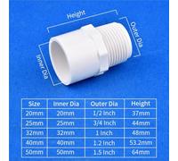 FRAOMHFW 2Pcs White PVC Straight Connector Garden Irrigation Water Supply Pipe Joint 1/2" ~1.5" Male/Female Thread To 20/25/32/40/50mm(Style B,25mm)