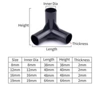 FRAOMHFW 5Pcs Black Pipe Connector DIY Shelf Tent Fixed Connector Fittings I.D 8/12/16/19mm ABS Plastic Tee Four Way Elbow Straight Joint(Three Ways,Black I.D 19mm)