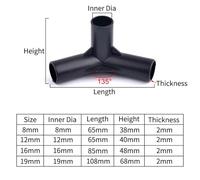 FRAOMHFW 5Pcs Black Pipe Connector DIY Shelf Tent Fixed Connector Fittings I.D 8/12/16/19mm ABS Plastic Tee Four Way Elbow Straight Joint(135 Degree Tee,Black I.D 12mm)
