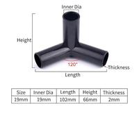 FRAOMHFW 5Pcs Black Pipe Connector DIY Shelf Tent Fixed Connector Fittings I.D 8/12/16/19mm ABS Plastic Tee Four Way Elbow Straight Joint(120 Degree Tee,Black I.D 19mm)
