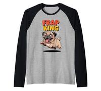 Frap King Cute Retro Fast Running Cartoon Puppy Dog Pug Raglan Baseball Tee