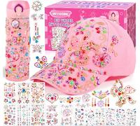 Frasheng Gifts for Girls DIY Water Bottle and Baseball Cap, Kids Craft Set Children's Drinking Bottle with Gemstone Stickers Glitter Unicorn Stickers, Girls Birthday Gifts 4-12 Years