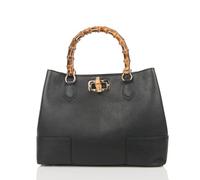 FrasiBags Women's Leather Bag with Bamboo Handles - Made in Italy - Adjustable Shoulder Strap - 34 x 25 x 16 cm, Black, 34x25x16cm