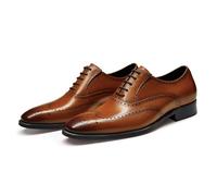 FRASOICUS Men’s Dress Shoes with Genuine Leather in Classic Brogue Elastic Band Oxford Formal, Brown, 9.5