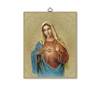 Fratelli Bonella | Sacred Painting depicting the Immaculate Heart of Mary on Poplar MDF Wood 8 mm with Golden Foil Mosaic | Made in Italy