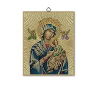 Fratelli Bonella | Sacred Painting of Our Lady of Perpetual Help on Poplar MDF Wood 8 mm with Golden Foil Mosaic Size 18 x 24 cm | Made in Italy
