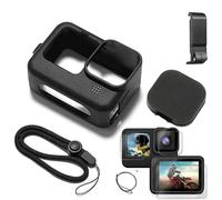 Fraternize Black Silicone Sleeve Rubber Protective Case for GoPro Hero 12/11/10/9 Black Accessories Kit with Battery Side Cover, Screen Protectors, Lens Caps & Lanyard for Go Pro Hero 12/11/10/9