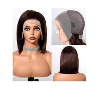 Frauen Haare 10inch Human Hairs Lace Wig for Women Short Straight Lace Front Bob Wigs Remy Hair for Cosplay Party Hairs Extensions(Brown)
