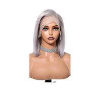 Frauen Haare 10inch Human Hairs Lace Wig for Women Short Straight Lace Front Bob Wigs Remy Hair for Cosplay Party Hairs Extensions(Silvery)