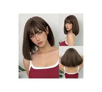 Frauen Haare 12inch Short Straight Synthetic Wig Natural Bangs Bob, Hair Women's Halloween Cosplay Full Head Cover Hairs Extensions(Light brown)
