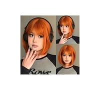 Frauen Haare 12inch Short Straight Synthetic Wig Natural Bangs Bob, Hair Women's Halloween Cosplay Full Head Cover Hairs Extensions(Orange)