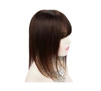 Frauen Haare 13x13 cm Topper Hairs with Bangs Real Remy Human Haires Toppers for Women with Loss Silk Base with Hair Weft Hairs Extensions(16inch,Dark brown)