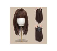 Frauen Haare 16 inch Synthetic Hair Topper for Women Natural Looking Clip in Hair Piece Hair Toppers with Bangs Hairs Extensions(Brown)