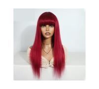 Frauen Haare 18inch Human Hair Wigs With Bang Brazilian Straight Red Burgundy Human Hairs Brown Color For Women,None Lace Wig Hairs Extensions(Burg)