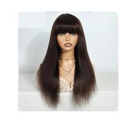 Frauen Haare 18inch Human Hair Wigs With Bang Brazilian Straight Red Burgundy Human Hairs Brown Color For Women,None Lace Wig Hairs Extensions(Brown)
