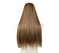 Frauen Haare 24 inch Synthetic U Part Clip in Hair Extension Clip-on Natural Thick False Fake Long Straight Hairpieces Hairs Extensions(Brown Ash Blonde)