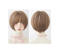 Frauen Haare 32cm Wig Woman Short Bob Hair Air Bangs Brown Full Head Cover Short Broken Hair Hairs Extensions(Honey Tea Linen)