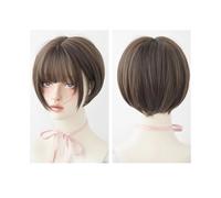 Frauen Haare 32cm Wig Woman Short Bob Hair Air Bangs Brown Full Head Cover Short Broken Hair Hairs Extensions(Cold brown)
