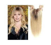 Frauen Haare 4"x5.5" Remy Human Hair Toppers Wigs with Bangs Silk Base Clip Pieces in Hair Extension Topper Hair for Women Hairs Extensions(Ombre Brown Blonde)