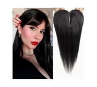 Frauen Haare 4"x5.5" Remy Human Hair Toppers Wigs with Bangs Silk Base Clip Pieces in Hair Extension Topper Hair for Women Hairs Extensions(Natural Black)
