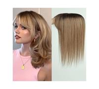 Frauen Haare 4"x5.5" Remy Human Hair Toppers Wigs with Bangs Silk Base Clip Pieces in Hair Extension Topper Hair for Women Hairs Extensions(Ombre Light Brown)