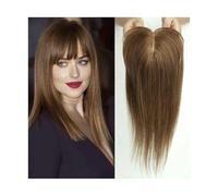 Frauen Haare 4"x5.5" Remy Human Hair Toppers Wigs with Bangs Silk Base Clip Pieces in Hair Extension Topper Hair for Women Hairs Extensions(Ombre Dark Brown)