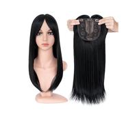 Frauen Haare 6x6 inch Hair Toppers with Bangs for Women Synthetic Top Hairpieces Wigs Striaght Clip in Hair Extension Hairs Extensions(Jet Black,18inches)