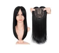 Frauen Haare 6x6 inch Hair Toppers with Bangs for Women Synthetic Top Hairpieces Wigs Striaght Clip in Hair Extension Hairs Extensions(Natural Black,18inches)
